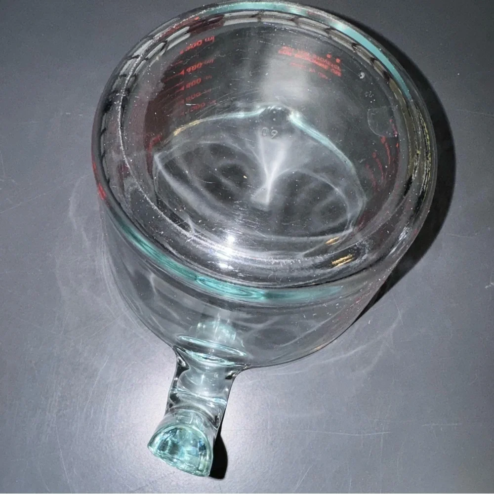 Pyrex 4 Cups 32 Oz 1000 ML 1 QT Large Clear Glass Measuring Bowl Cup Red USA - Picture 12 of 16